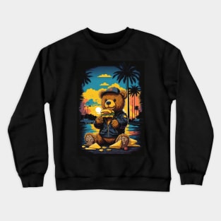 teddy bear eating cheeseburger Crewneck Sweatshirt